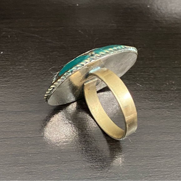 Vintage Turquoise Mosaic Cocktail Ring Size 8 - Picture 11 of 12